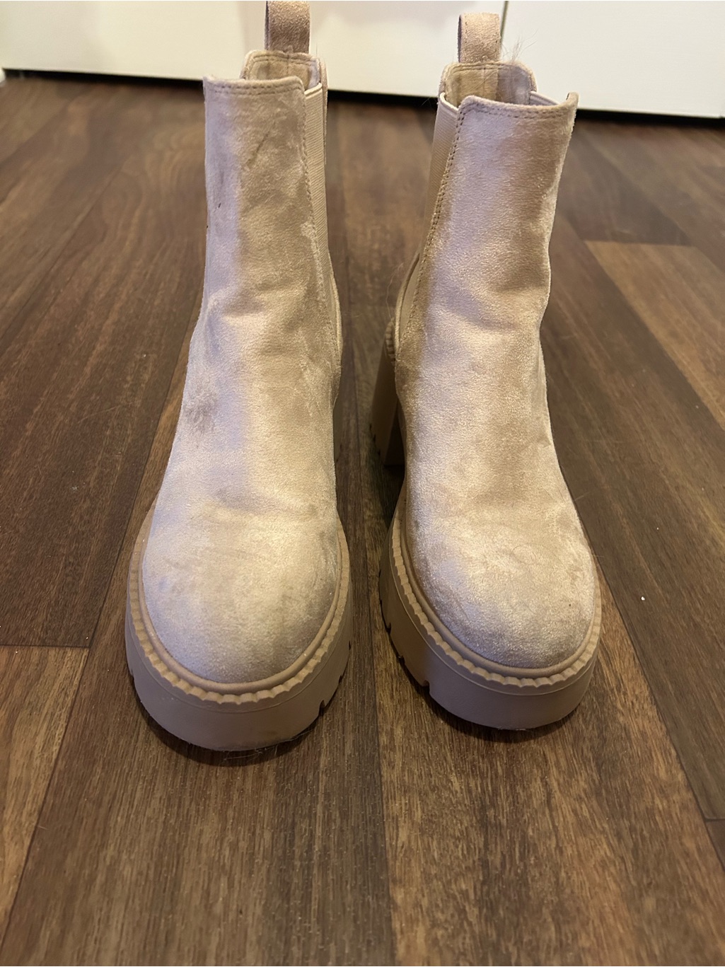 Madden Girl Cream Suede Platform Chelsea Booties
